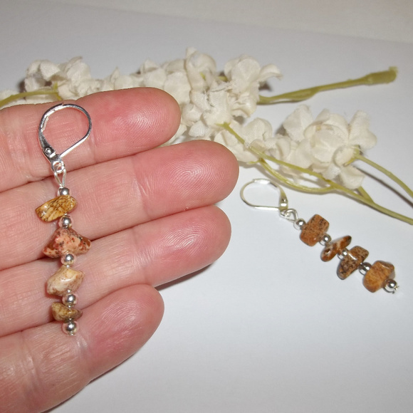 Brown Earring Set Picture Stone Chip Gemstone 4588 - Picture 1 of 5